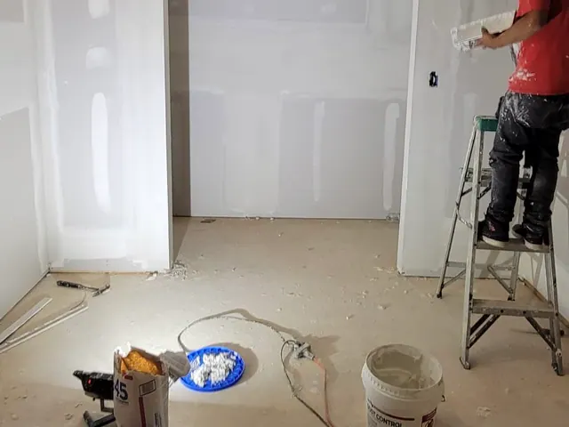 Drywall mudding and taping completed during an interior renovation.
