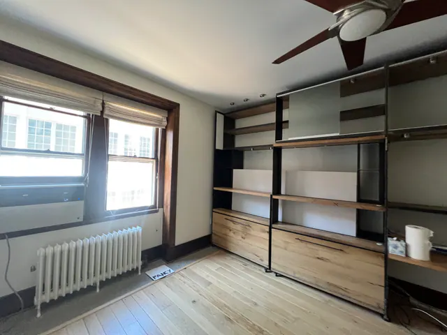 Custom built-in storage and freshly painted interior.