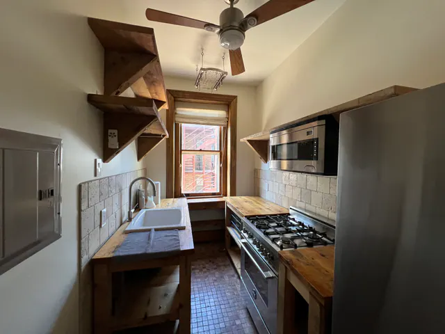 Freshly painted kitchen walls and ceiling.